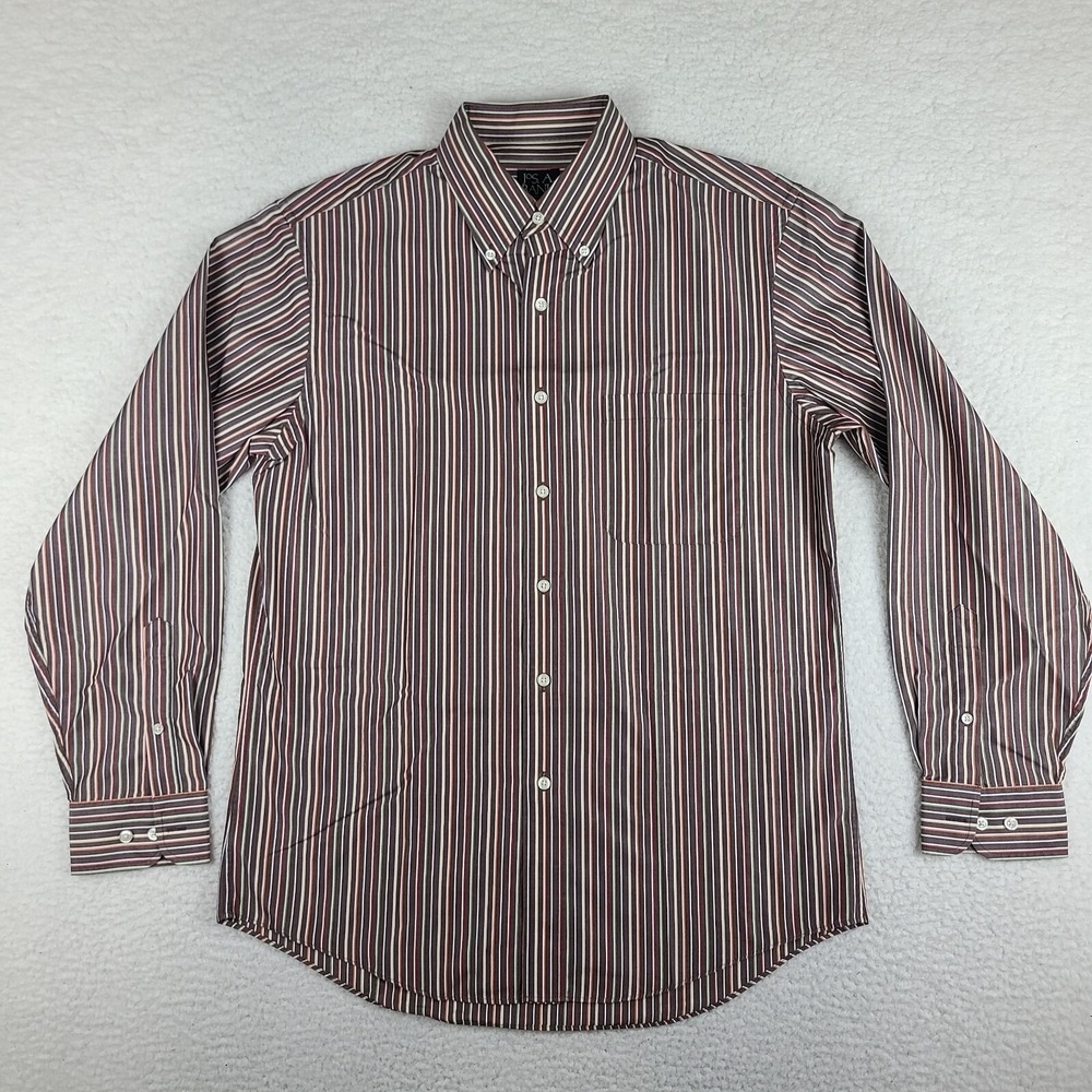 Jos A Bank Traveler Shirt Mens Medium Brown Tailored Fit Dress Button Down